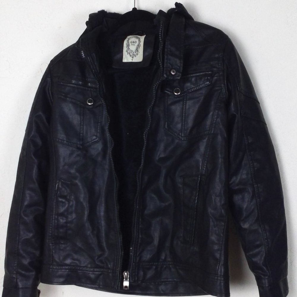 NWOT G&O Fashion Faux leather hooded biker jacket